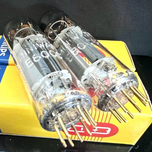 E80CC 飛利浦金腿圓環長灰屏配對一對荷蘭1964同年同月製造有盒 ECC82 12AU7 Philip...