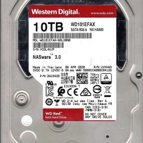 WD 西數 (WD)Red PLus 3.5" 256MB 5400rpm 10TB NAS 硬碟 WD100EFAX