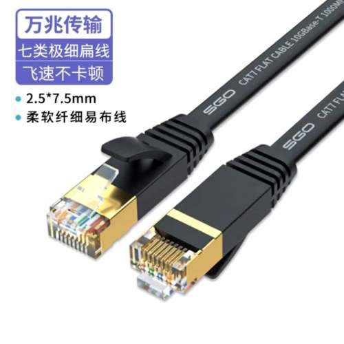 全新 Cat 7 超高速 25Gbps 鍍金 Lan Cable 1.5M 纖細扁線