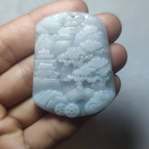 天然翡翠 冰山水牌吊墜