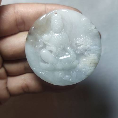 天然翡翠 冰如意山水觀音牌吊墜