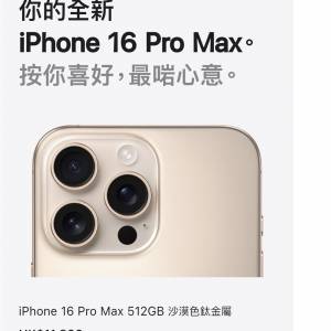 全新16 Pro Max 256GB 沙漠金色 港行 雙卡 有單