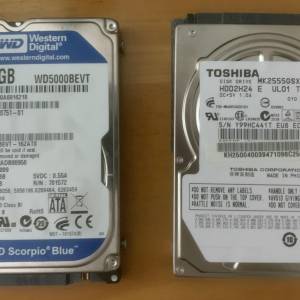 WD  500G + TOSHIBA 250G 2.5" SATA 硬盤 Hardisk 清屋出售 二隻HK$100.00