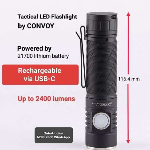 Mini Tactical LED Flashlight 2400 lumens. 極強光戰術電筒. USB-C直接充電