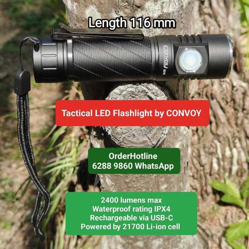 Mini Tactical LED Flashlight 2400 lumens. 極強光戰術電筒. USB-C直接充電