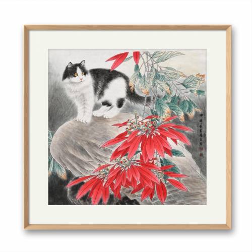 超值中美协会员王文宝猫咪画像回眸手绘真迹