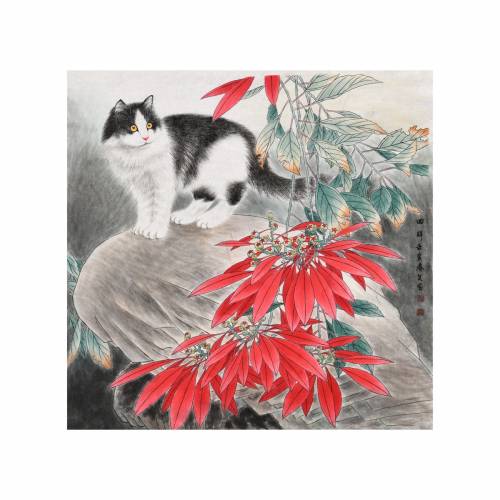 超值中美协会员王文宝猫咪画像回眸手绘真迹