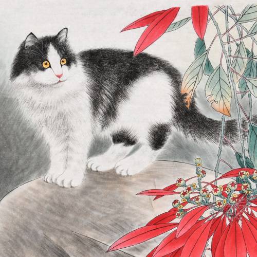 超值中美协会员王文宝猫咪画像回眸手绘真迹