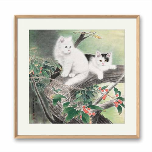 超值中美协会员王文宝猫咪画像回眸手绘真迹作品