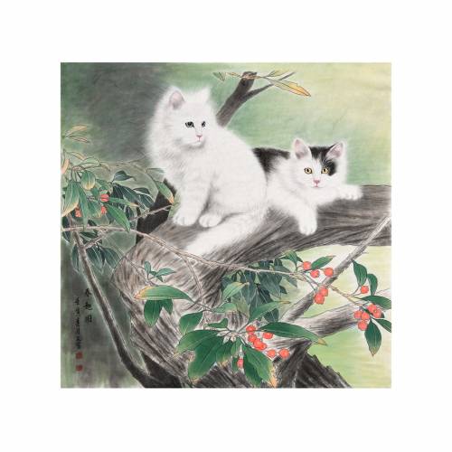 超值中美协会员王文宝猫咪画像回眸手绘真迹作品