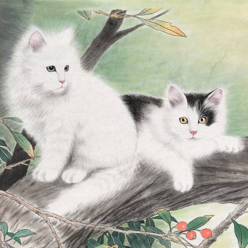 超值中美协会员王文宝猫咪画像回眸手绘真迹作品