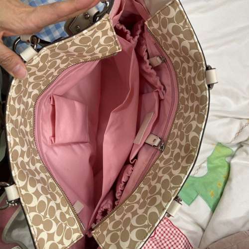 正版真貨 Original Authentic Coach handbag 大托特包 粉紅色 金色 白色 有配斜揹...