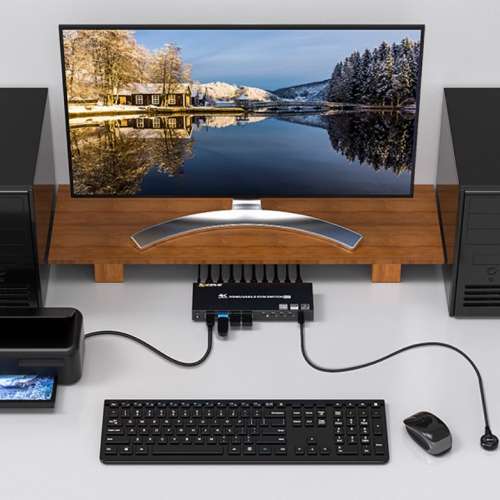 kvm切換器hdmi四進一出4口一套鍵盤鼠標控制四台電腦主機共用一個顯示器4k高清切屏...