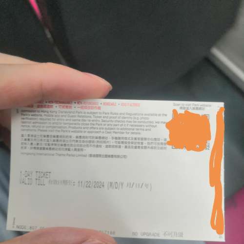 迪士尼成人實體門票（第四級）22-11-2024年到期
