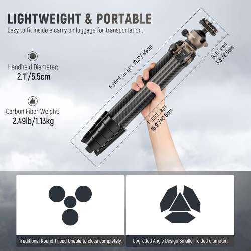 NEEWER LITETRIP LT35 61" Carbon Fiber Travel Tripod 暢行碳纖異型管三腳架含球形...