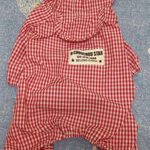 全新紅色格仔狗狗雨衣 寵物雨衣 Rain Coat For Dogs 戶外防水帶帽雨衣 Pet Raincoa...