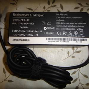 Replacement AC Adapter PD-04-65 Power Supply Cord Charger 20V 3.25A With USB-C