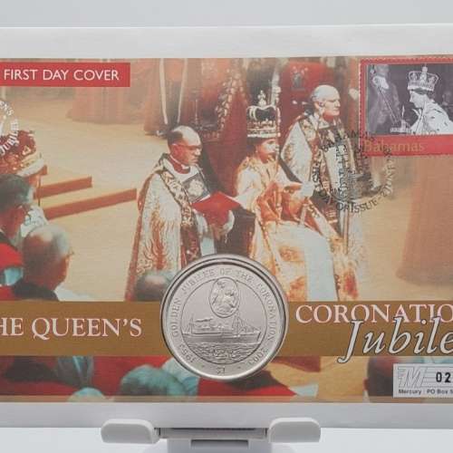 QEII COMMEMORATIVE COIN WITH STAMP FIRST DAY