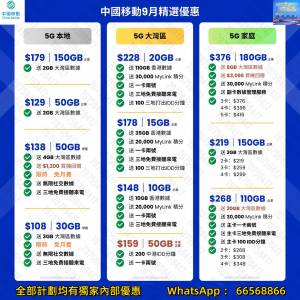 9月💥中國移動💥轉台優惠💥免隧道費，行政費💥