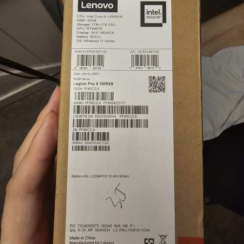Lenovo legion Pro 5i 16 Gen9 2024 laptop 盒裝行貨
