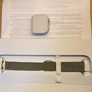 全新100%new Apple watch s9 45mm 金色不鏽鋼 + 全新不鏽鋼鋼帶, 全部有香港蘋果單,...