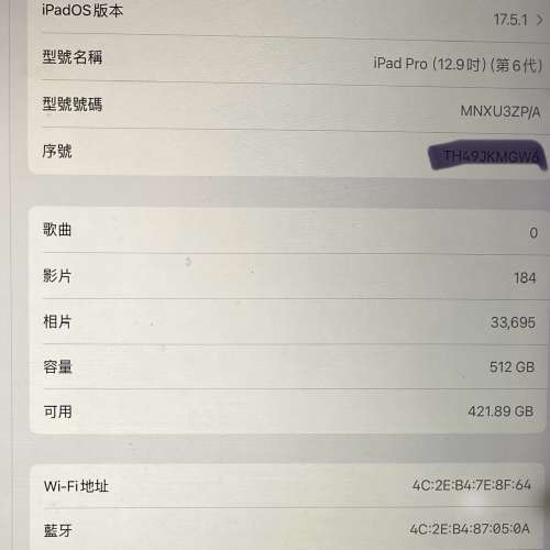 iPad Pro 12.9 第六代(2022)版本 M2 512gb WiFi