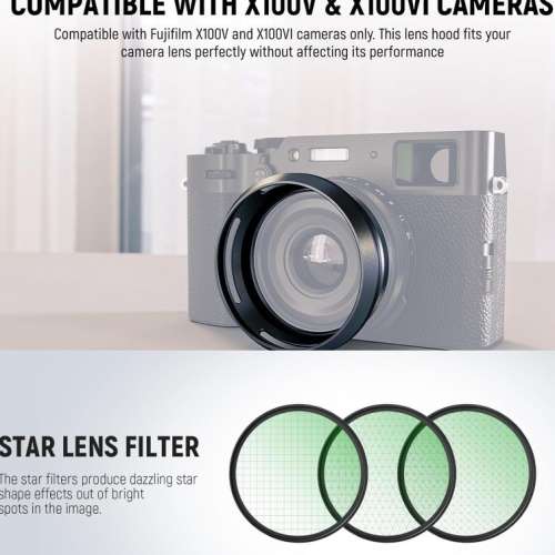 NEEWER CA086 Round Lens Hood With 3 Pcs Star Filters Kit (4, 6, 8 Points)