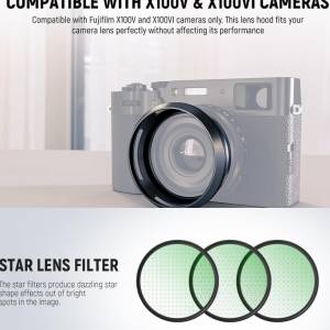 NEEWER CA086 Round Lens Hood With 3 Pcs Star Filters Kit (4, 6, 8 Points)