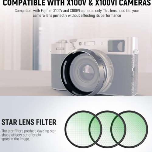 NEEWER CA085 Round Lens Hood With 3 Pcs Star Filters Kit For X100VI