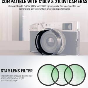 NEEWER CA085 Round Lens Hood With 3 Pcs Star Filters Kit For X100VI