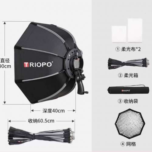 少用新淨 TRIOPO KS2-90二代 八角柔光箱 快拆 帶網柵格 可直接安裝在閃燈支架上