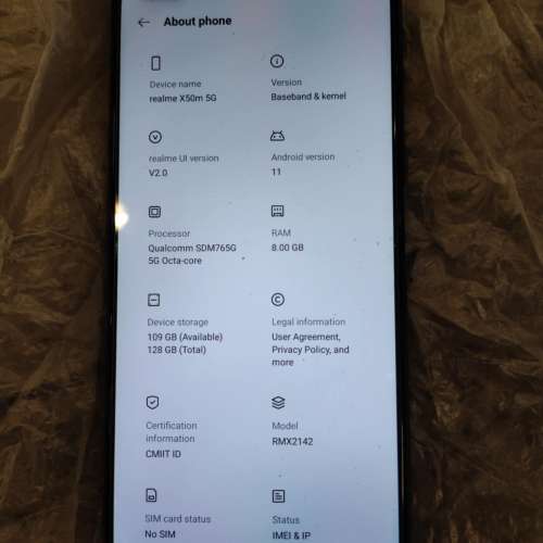 Oppo Realme X50m 5G 8+128G 6.57 inches(吋) 120Hz IPS Screen   6.57 吋 120Hz IP...