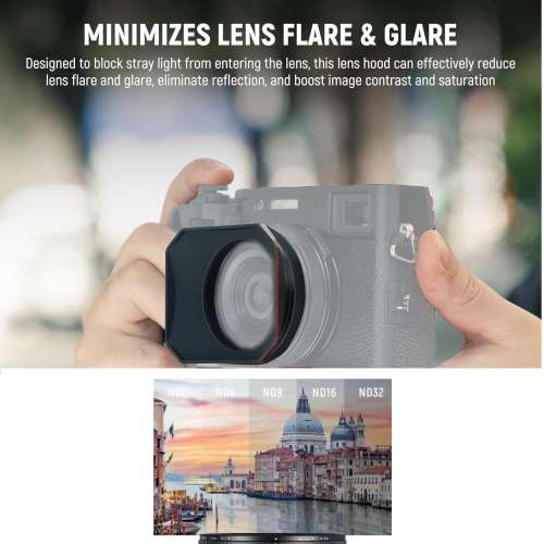 NEEWER CA086 SQUARE Lens Hood With 49mm MRC ND2-ND32 Variable ND Filter For X100