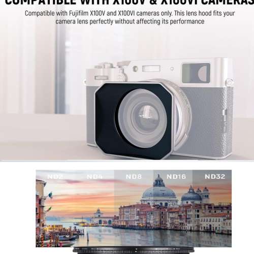 CA087 SQUARE Lens Hood With 49mm MRC ND2-ND32 Variable ND Filter For Fujifilm