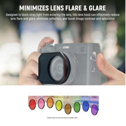 NEEWER CA086 SQUARE Lens Hood With 9-Pack Full Color Lens Filter Kit For X100V