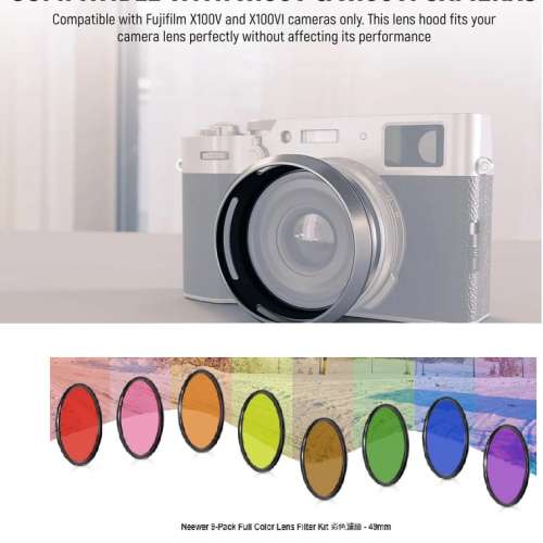 NEEWER CA085 Round Lens Hood With 9-Pack Full Color Lens Filter Kit For Fujifilm