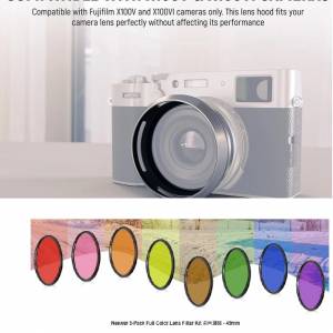 NEEWER CA085 Round Lens Hood With 9-Pack Full Color Lens Filter Kit For Fujifilm