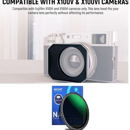 NEEWER Lens Hood With MRC ND3-ND1000 Variable ND Filter For Fujifilm X100V