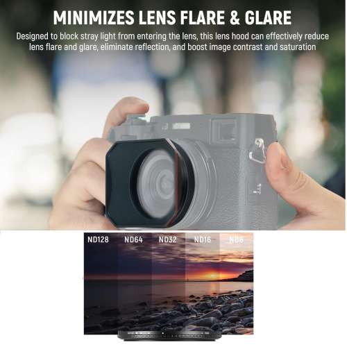 NEEWER CA086 SQUARE Lens Hood With ND8-ND128 Variable ND Filter For X100VI