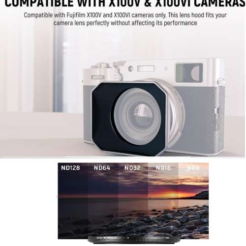 CA087 SQUARE Lens Hood With ND8-ND128 Variable ND Filter For Fujifilm X100V