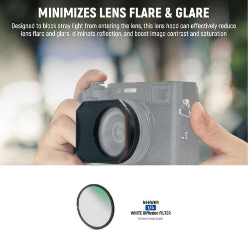 NEEWER CA086 SQUARE Lens Hood With Soft White Diffusion 1/4 Filter For Fujifilm