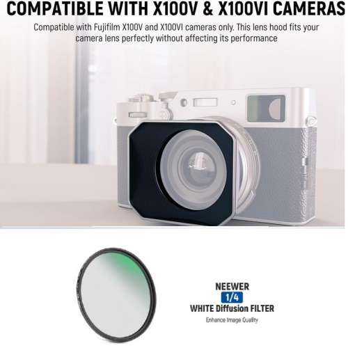 NEEWER CA087 SQUARE Lens Hood With Soft White Diffusion 1/4 Filter For Fujifilm