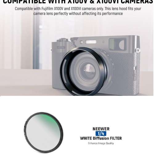 NEEWER CA086 Round Lens Hood With Soft White Diffusion 1/4 Filter For Fujifilm X