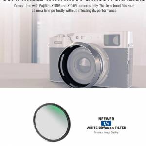 NEEWER Lens Hood With Soft White Diffusion 1/4 Filter For Fujifilm X100V & X100V