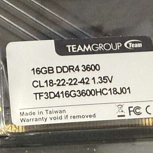 T-FORCE 16GB DDR4 3600 (CL18-22-22-42 1.5V) x 2條