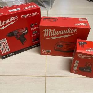 （全新有盒）Milwaukee M12 FUEL™電鑽 , 3.0Ah 鋰電池 , 充電器