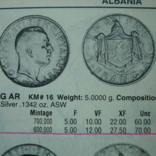 阿爾巴尼亞 1937 年發行 1 法郎銀幣