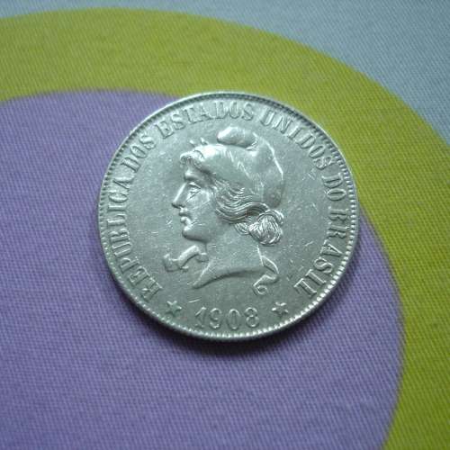 巴西 1908 年發行 2,000 里斯銀幣