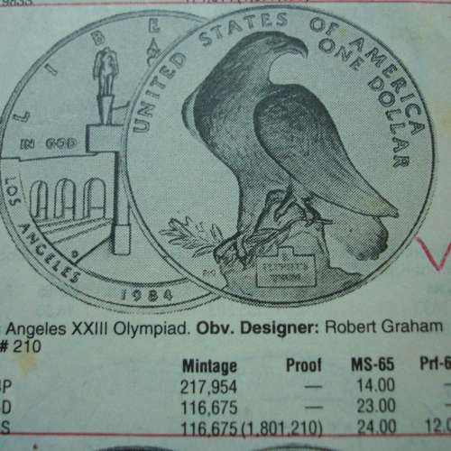 美國 1984 年發行第 23 屆洛杉磯奧運會紀念版 1 圓銀幣