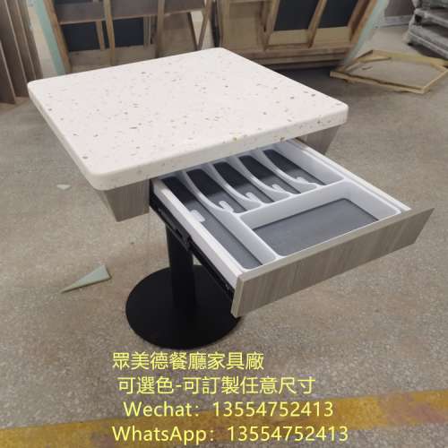 餐餐廳大理石餐枱，餐廳卡位餐檯，不襂色石英石檯面，抽屜收納餐檯椅，雲石桌子工廠